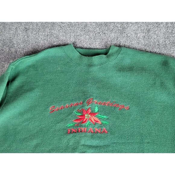 Vintage 90s Crewneck Sweatshirt Women Sz L Merry Christmas Indiana Festive Work - Picture 2 of 6